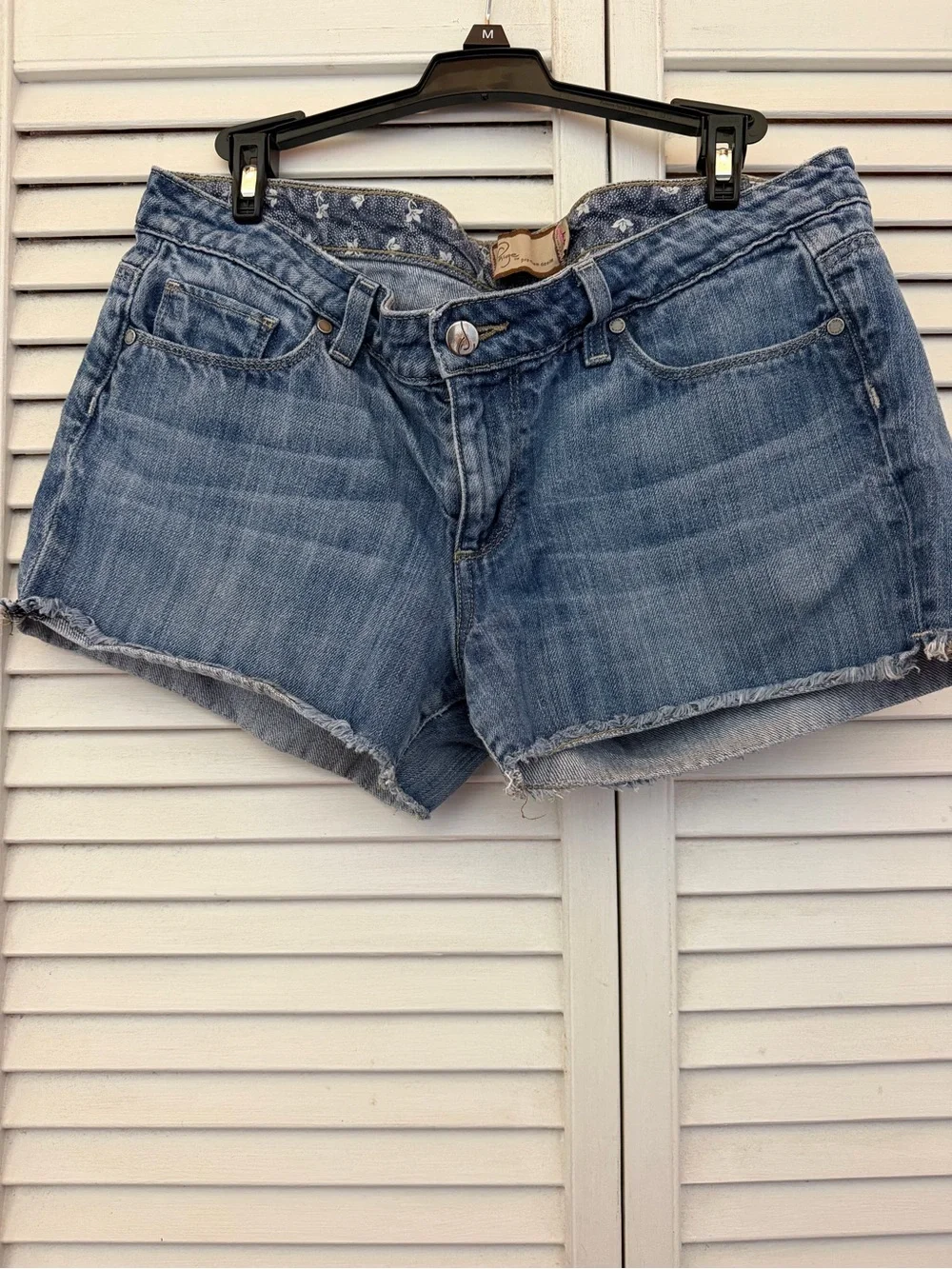 Paige Premium Denim Light Blue Distressed Denim Cutoff Shorts